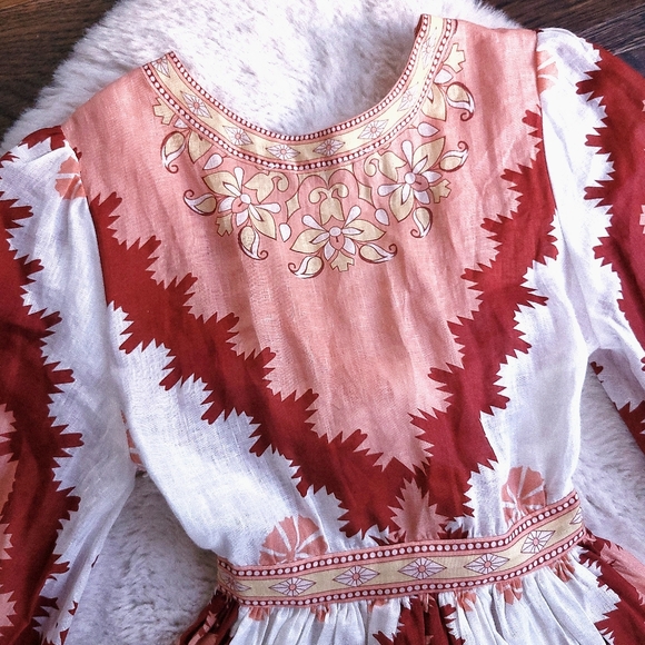 Redpolaris Revolve Floral print Cut Out Linen Puff Sleeve Mini Dress - Picture 9 of 10